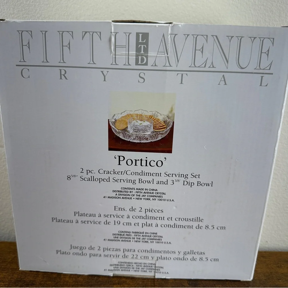 Fifth Avenue Crystal Portico 2pc Cracker & Condiment Serving Set New In Box